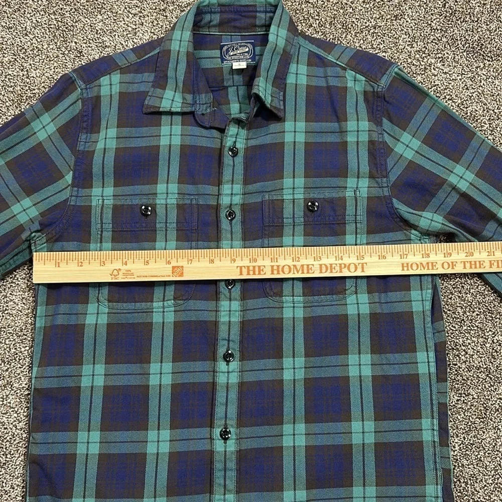 J. Crew flannel teal blue gray as seen in GQ small blackwatch. 100% cotton.